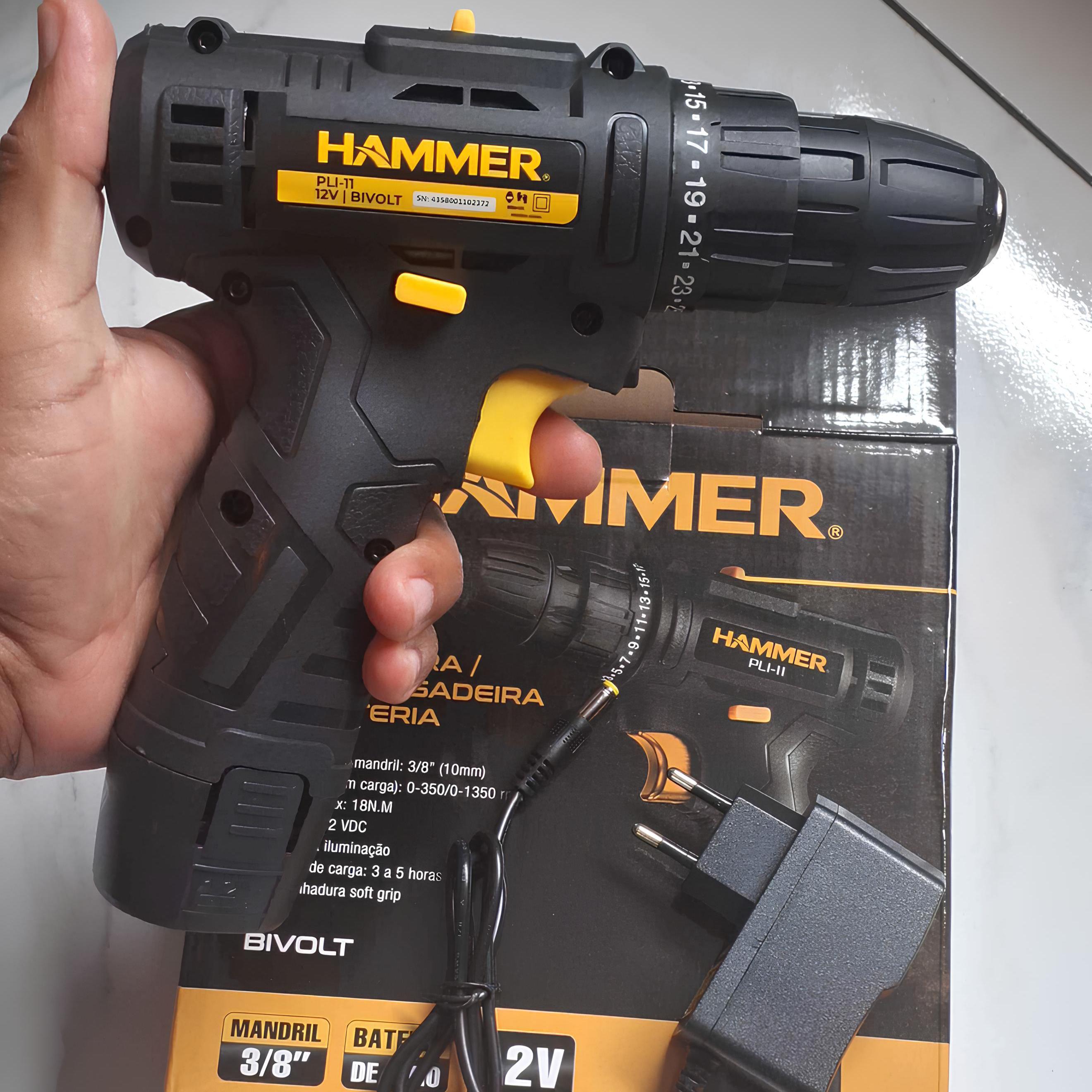 Parafusadeira Furadeira Hammer Pli-11 A Bateria Preto
